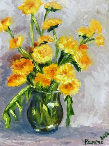 Painting titled "dandelions" by Iryna Karpiak, Original Artwork, Oil