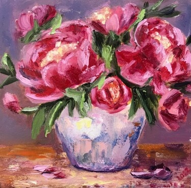 Painting titled "pink peonies 2" by Iryna Karpiak, Original Artwork, Oil