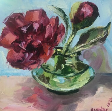 Painting titled "favorite peonies" by Iryna Karpiak, Original Artwork, Oil