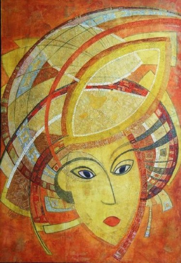 Malerei mit dem Titel "Portrait Solaire" von Isabelle Ravel, Original-Kunstwerk, Öl