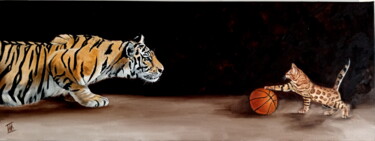 Schilderij getiteld "Let's Play. Tiger a…" door Ira Whittaker, Origineel Kunstwerk, Olie