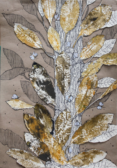 Painting titled "Золотые листья" by Irina Mironets, Original Artwork, Digital Print