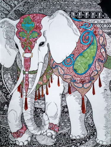 Картина под названием "Белый слон" - Irina Mironets, Подлинное произведение искусства, Цифровая печать Установлен на Деревян…