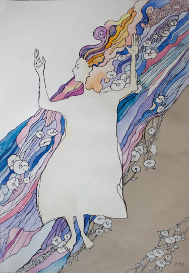 Drawing titled "Душа" by Irina Mironets, Original Artwork, Ink Mounted on Plexiglass