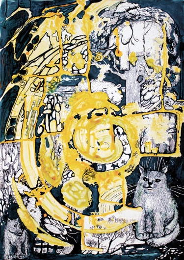 Tekening getiteld "Кот" door Irina Mironets, Origineel Kunstwerk, Inkt Gemonteerd op Plexiglas