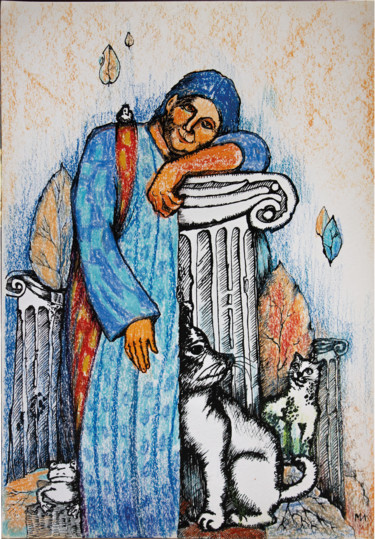 Dibujo titulada "В мире" por Irina Mironets, Obra de arte original, Tinta Montado en Plexiglás