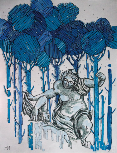 Pittura intitolato "Декабрь в «Летнем с…" da Irina Mironets, Opera d'arte originale, Inchiostro