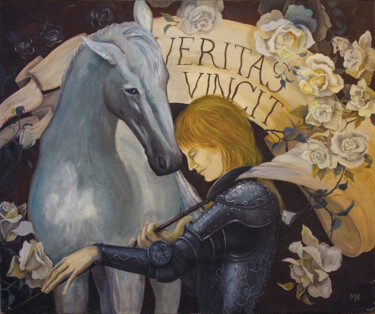 Pintura intitulada "Veritas Vincit" por Irina Mironets, Obras de arte originais, Óleo Montado em Armação em madeira