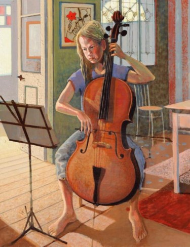 Painting titled "Young Cellist" by Ireland, Original Artwork