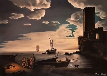 Pittura intitolato "Escale Nocturne" da Iren'Art Painting, Opera d'arte originale, Pastello