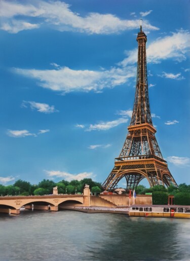 Peinture intitulée "La Tour Eiffel et l…" par Iren'Art Painting, Œuvre d'art originale, Pastel