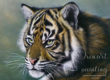 Painting titled "Kyaw, jeune tigre d…" by Iren'Art Painting, Original Artwork, Pastel