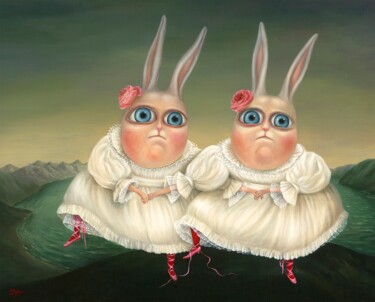 Printmaking titled "Dancing Twins. Prin…" by Irena Aizen, Original Artwork, Digital Print Mounted on Wood Stretcher frame