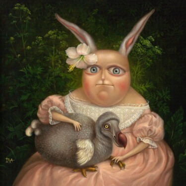 Gravures & estampes intitulée "Portrait with Dodo.…" par Irena Aizen, Œuvre d'art originale, Impression numérique Monté sur…