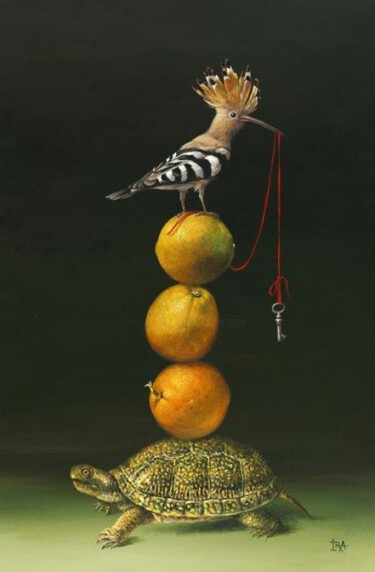Painting titled "Pyramid with Hoopoe…" by Irena Aizen, Original Artwork, Acrylic