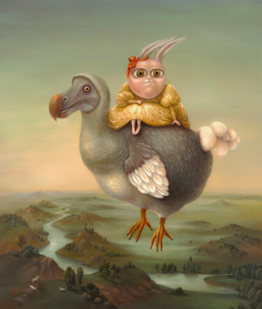 Painting titled "Flying Dodo" by Irena Aizen, Original Artwork, Oil
