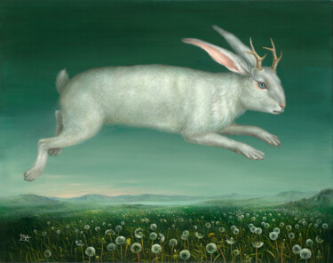 Painting titled "Flying Jackalope. O…" by Irena Aizen, Original Artwork, Acrylic