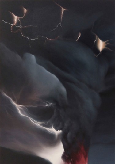 Painting titled "Sakurajima Volcano" by Irena Bijelic Gorenjak, Original Artwork, Oil