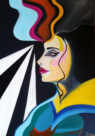 Painting titled "A Strong Woman" by Irena Goftman, Original Artwork, Acrylic Mounted on Wood Stretcher frame