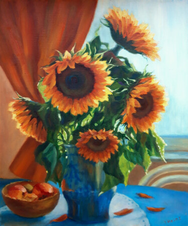 Painting titled "Still life with sun…" by Irena Heinz, Original Artwork, Oil Mounted on Wood Stretcher frame