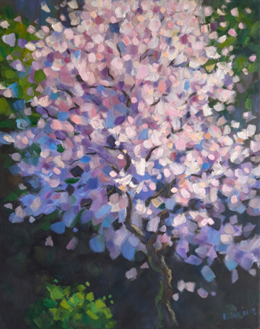 Painting titled "Cherry Blossom" by Irena Heinz, Original Artwork, Oil Mounted on Wood Stretcher frame