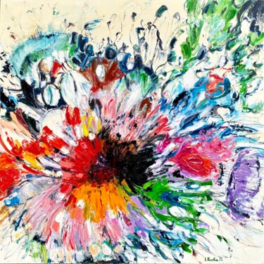 Painting titled "Blossoming" by Irena Kurka, Original Artwork, Oil Mounted on Wood Stretcher frame