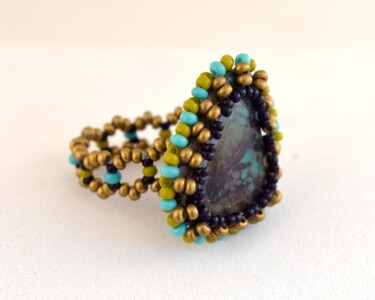 Design intitulée "Green turquoise ring" par Irena Zelickman, Œuvre d'art originale, Bijoux