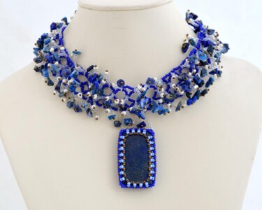 Design titled "Blue fluffy collar…" by Irena Zelickman, Original Artwork, Jewelry