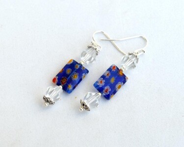 Design intitulée "Blue earrings with…" par Irena Zelickman, Œuvre d'art originale, Bijoux