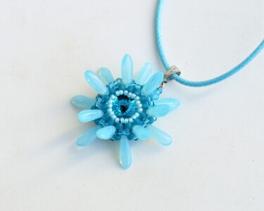 Design titled "Aqua shaggy flower…" by Irena Zelickman, Original Artwork, Jewelry