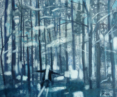 Schilderij getiteld "Sounds of forest" door Irena Luse, Origineel Kunstwerk, Olie Gemonteerd op Frame voor houten brancard