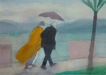 Painting titled "Walking in rain" by Irena Luse, Original Artwork