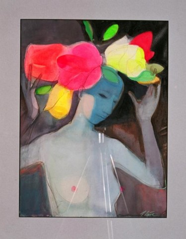 Malerei mit dem Titel "Girl with a wreath" von Irena Luse, Original-Kunstwerk