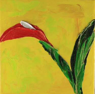 Painting titled "Flower 34002" by Irene Ba, Original Artwork, Oil Mounted on Wood Stretcher frame