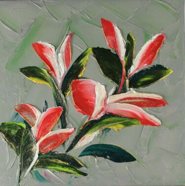 Painting titled "Flowers 34004" by Irene Ba, Original Artwork, Oil Mounted on Wood Stretcher frame