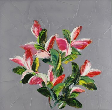 Painting titled "Flowers 3" by Irene Ba, Original Artwork, Oil Mounted on Wood Stretcher frame