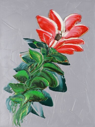 Schilderij getiteld "Flower red 4" door Irene Ba, Origineel Kunstwerk, Olie