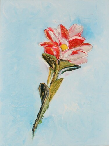 Painting titled "Flower" by Irene Ba, Original Artwork, Oil Mounted on Wood Stretcher frame