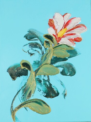 Schilderij getiteld "Flower 2" door Irene Ba, Origineel Kunstwerk, Olie Gemonteerd op Frame voor houten brancard