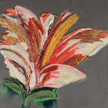 Painting titled "Abstract Flower 340…" by Irene Ba, Original Artwork, Oil Mounted on Wood Stretcher frame