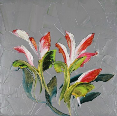 Painting titled "Abstract Flower 340…" by Irene Ba, Original Artwork, Oil Mounted on Wood Stretcher frame