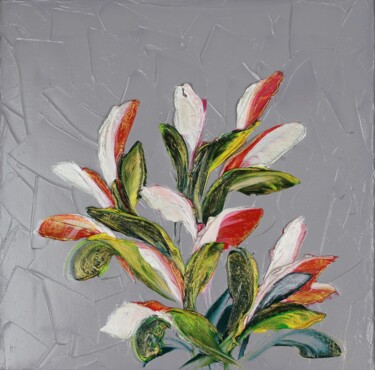 Schilderij getiteld "Abstract Flower 340…" door Irene Ba, Origineel Kunstwerk, Olie Gemonteerd op Frame voor houten brancard