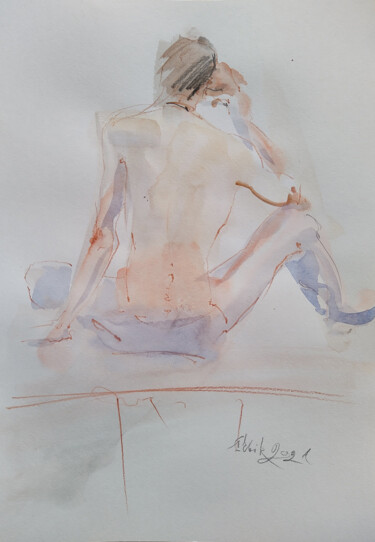 Картина под названием "Young man. NUDE №6…" - Irene Bibik-Chkolian, Подлинное произведение искусства, Акварель
