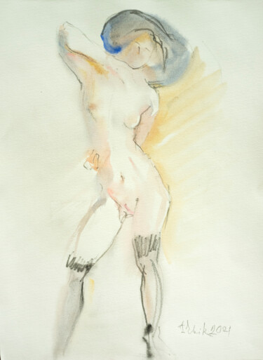 Картина под названием "YOUNG GIRL IN THE M…" - Irene Bibik-Chkolian, Подлинное произведение искусства, Акварель