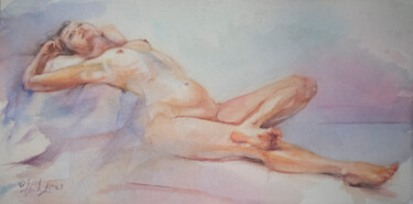 BEAUTIFUL NAKED WOMAN LYING DOWN Картина под названием "BEAUTIFUL NAKED WOM…" - Irene Bibik-Chkolian, Подлинное произведение искусства, Акварель