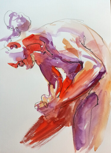 Рисунок под названием "Nude male athlete" - Irene Bibik-Chkolian, Подлинное произведение искусства, Акварель