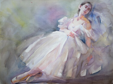 Painting titled "Tired ballerina" by Irene Bibik-Chkolian, Original Artwork, Watercolor