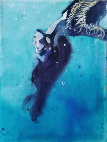 Painting titled "Aqua. Deep dive" by Irene Bibik-Chkolian, Original Artwork, Watercolor