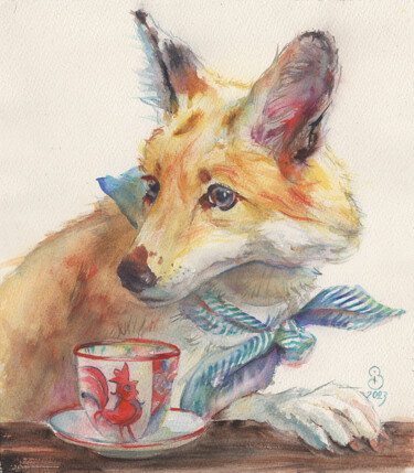 Painting titled "Welcome to tea part…" by Irene Bibik-Chkolian, Original Artwork, Watercolor