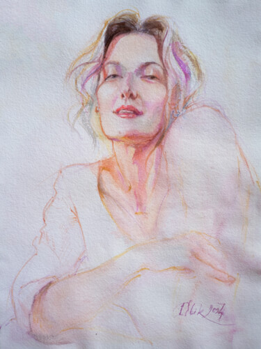 Peinture intitulée "Self-Portrait in Wa…" par Irene Bibik-Chkolian, Œuvre d'art originale, Aquarelle